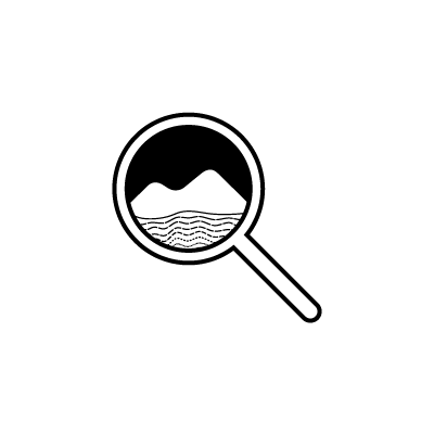 magnifying glass mountains icon